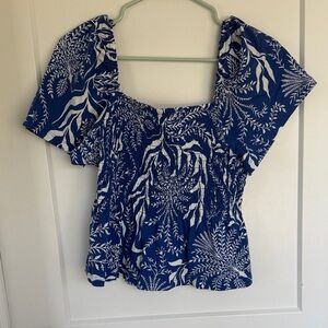 H&M Blue and White Floral Blouse